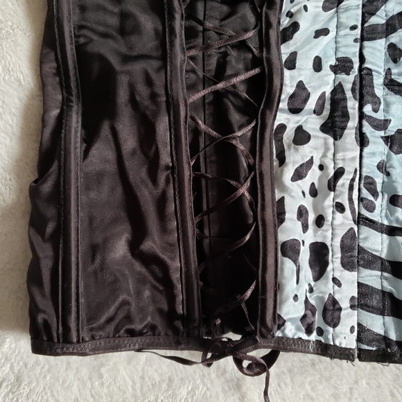 Y2K Vintage Blue Black Satin Strappy Spotted Animal Print Coset - Picture 14 of 17